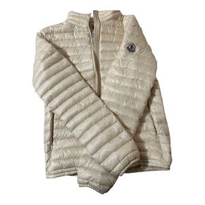 Moncler Cream Lightweight Zip Down Puffer Jacket Size 2